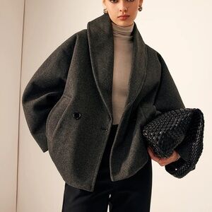 Commense Tweed Pockets Loose Coat